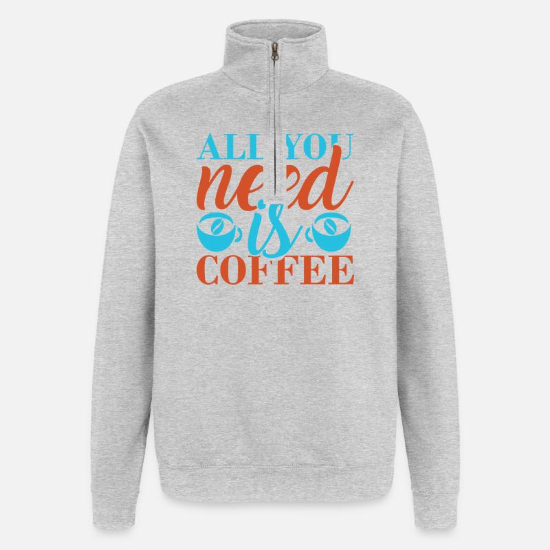 Kaffee: alles, was du brauchst - Quarter-Zip-Sweatshirt - Grau meliert