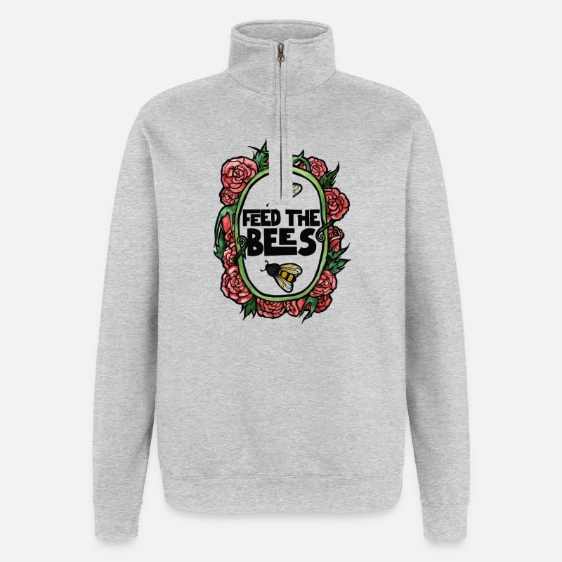 Feed the Bees Floral Frame - Quarter-Zip Sweatshirt - heather grey