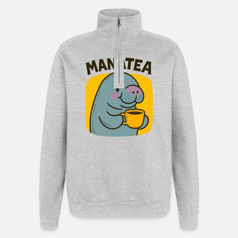 Manatea Cheer : Manatee sirote du thé - Sweat à zip 1/4 - gris chiné