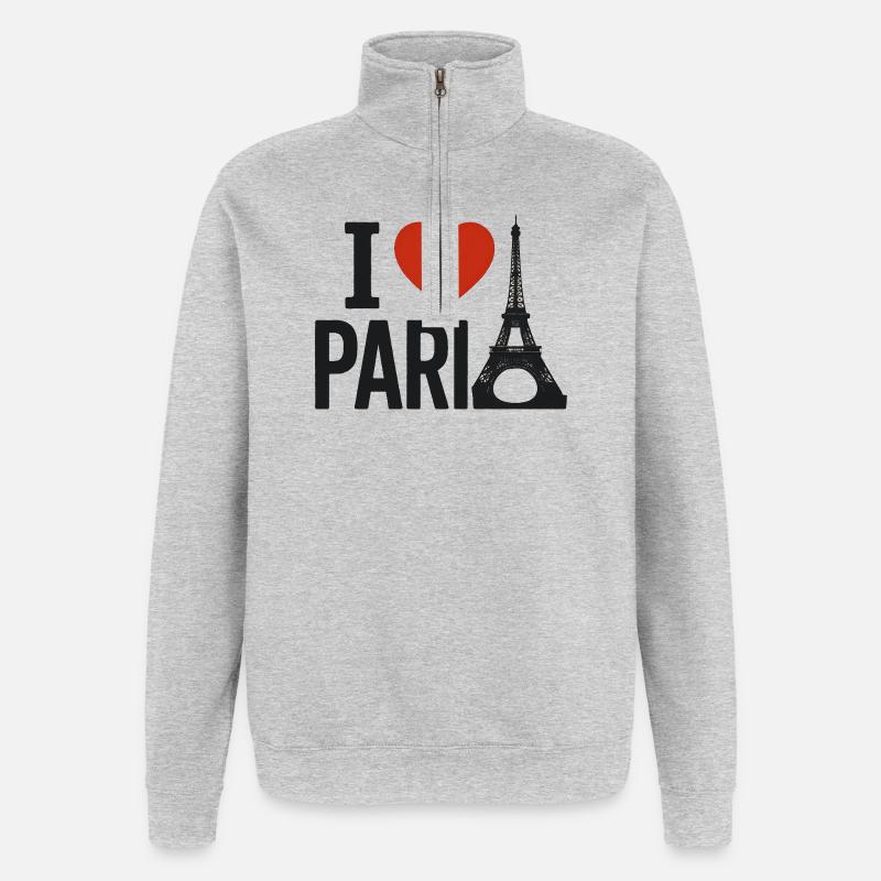 J'aime Paris Cœur et Tour Eiffel - Sweat à zip 1/4 - gris chiné