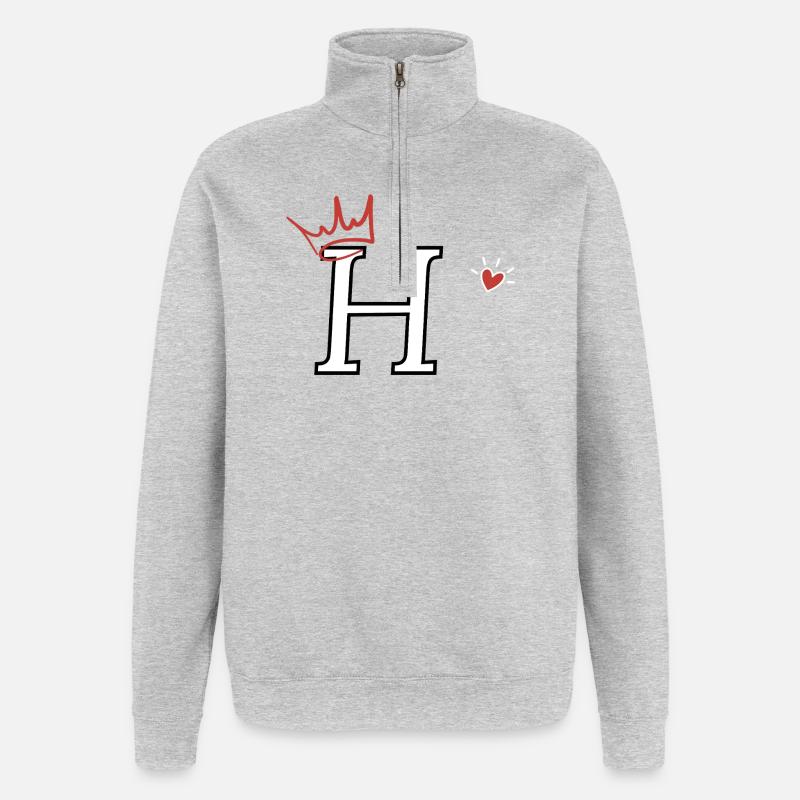 Buchstabe h Kronenherz - Quarter-Zip-Sweatshirt - Grau meliert