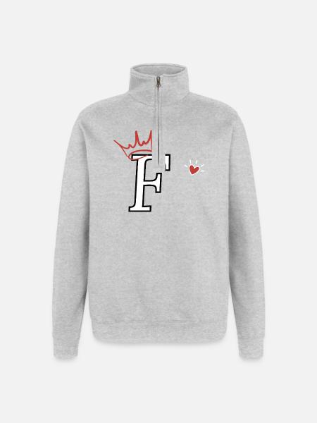 Buchstabe f Kronenherz - Quarter-Zip-Sweatshirt - Grau meliert