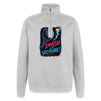 Smash la victoire ! Padel - Sweat à zip 1/4 - gris chiné - Devant - AI Model Female 172 light (172cm) & AI Model Male 178 dark (178cm)
