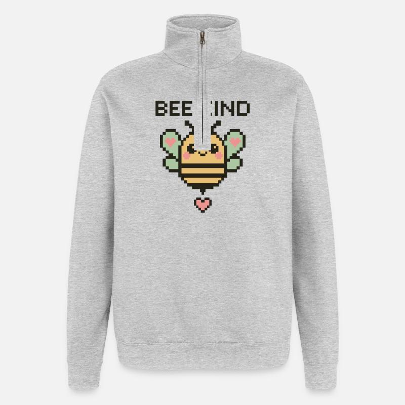 Bee Child - Pixel Bee with Hearts - Quarter-Zip Sweatshirt - heather grey