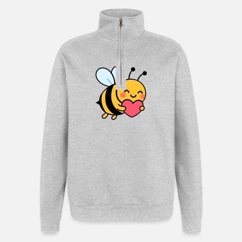 Joyeuse abeille avec le cœur - Sweat à zip 1/4 - gris chiné