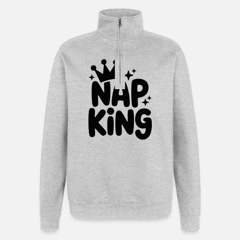 Roi de la sieste : repos royal - Sweat à zip 1/4 - gris chiné