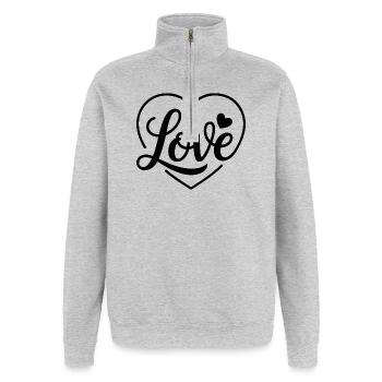 Love in a calligraphic heart is something special - Quarter-Zip Sweatshirt - heather grey - Front - AI Model Female 172 light (172cm) & AI Model Male 178 dark (178cm)