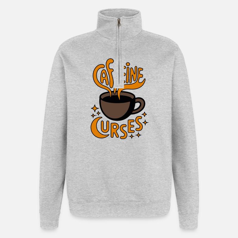 Caffeine Curves Kaffee-Logo - Quarter-Zip-Sweatshirt - Grau meliert