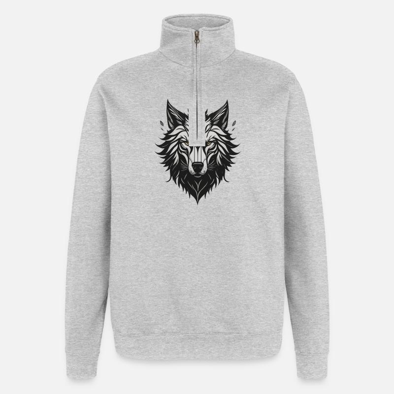 Nachtstilisierter Wolf - Quarter-Zip-Sweatshirt - Grau meliert