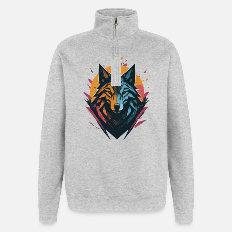 Wolf Doppelseitiger Sonnenmond - Quarter-Zip-Sweatshirt - Grau meliert