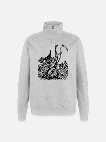 Sensenmann mit Sense am Meer - Quarter-Zip-Sweatshirt - Grau meliert