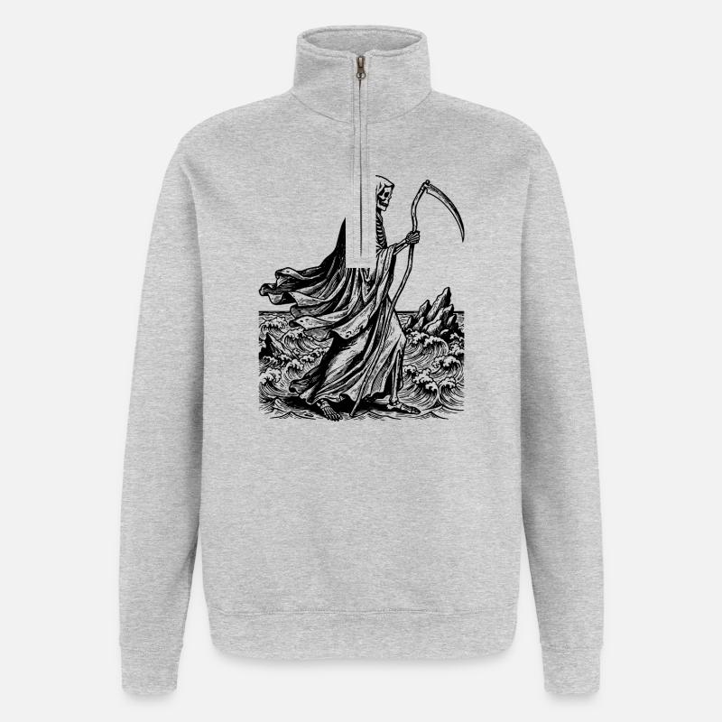 Sensenmann mit Sense am Meer - Quarter-Zip-Sweatshirt - Grau meliert
