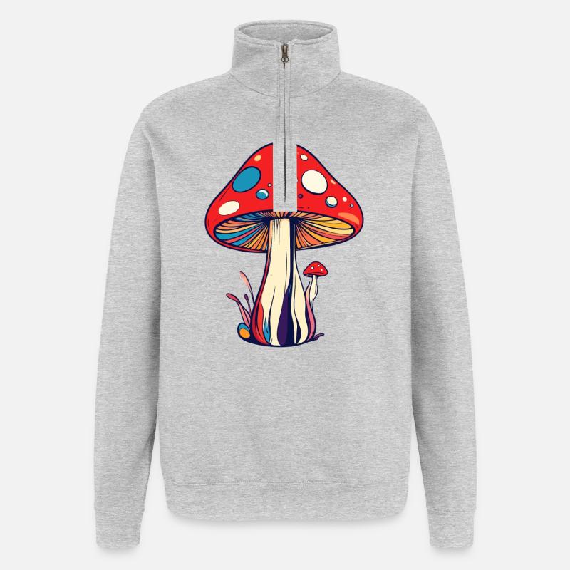 Bunter Fliegen Pilz psychedelisch Muster Pilze - Quarter-Zip-Sweatshirt - Grau meliert