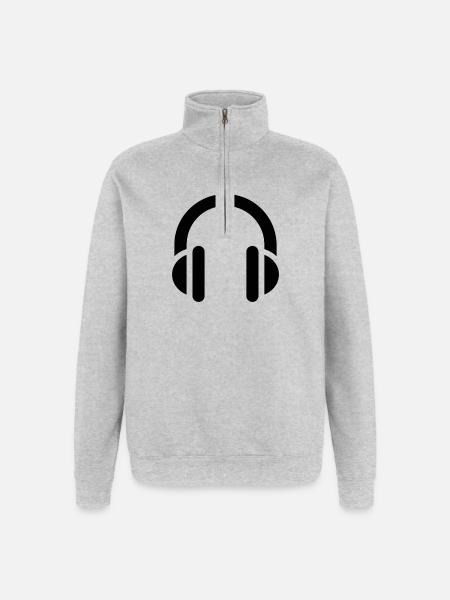 Musik und Rhythmus, Kopfhörer, Logo-Ohrhörer - Quarter-Zip-Sweatshirt - Grau meliert
