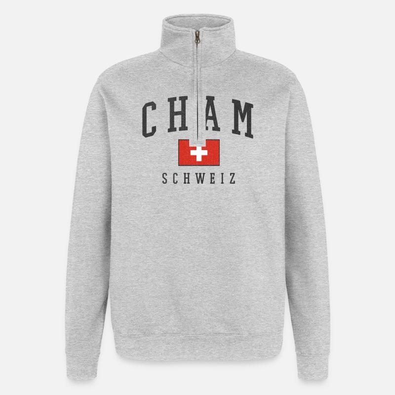 Style du drapeau suisse cham - Sweat à zip 1/4 - gris chiné