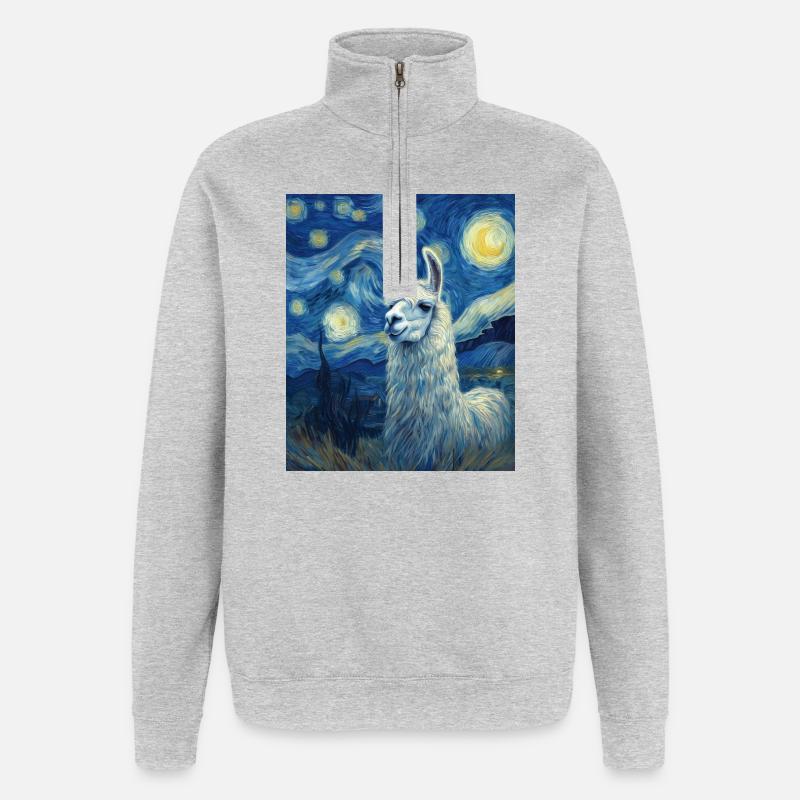Lama Van Gogh Nuit étoilée - Sweat à zip 1/4 - gris chiné