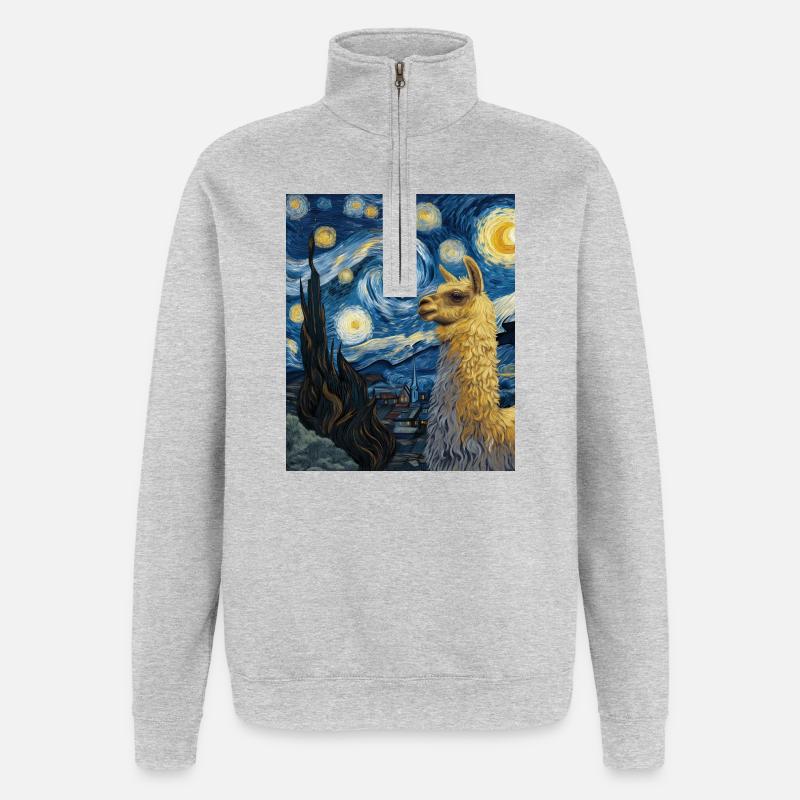 Lama Van Gogh Starry Night - Quarter-Zip Sweatshirt - heather grey