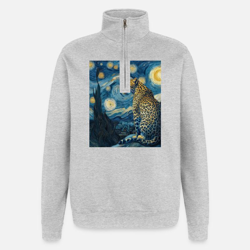Leopard Van Gogh - Quarter-Zip-Sweatshirt - Grau meliert