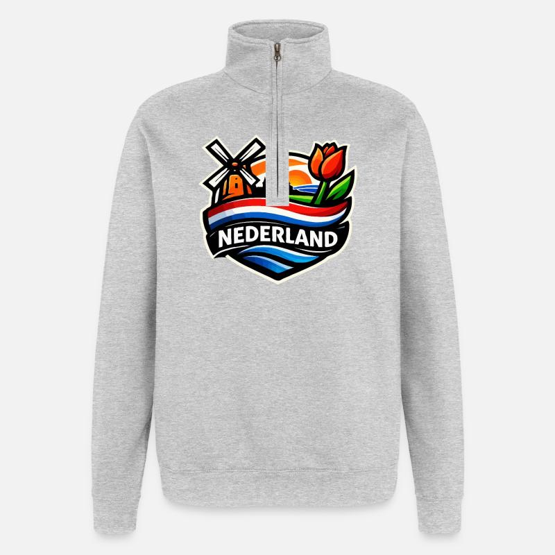 Dutch Sunrise with Windmill Tulips - Quarter-Zip Sweatshirt - heather grey