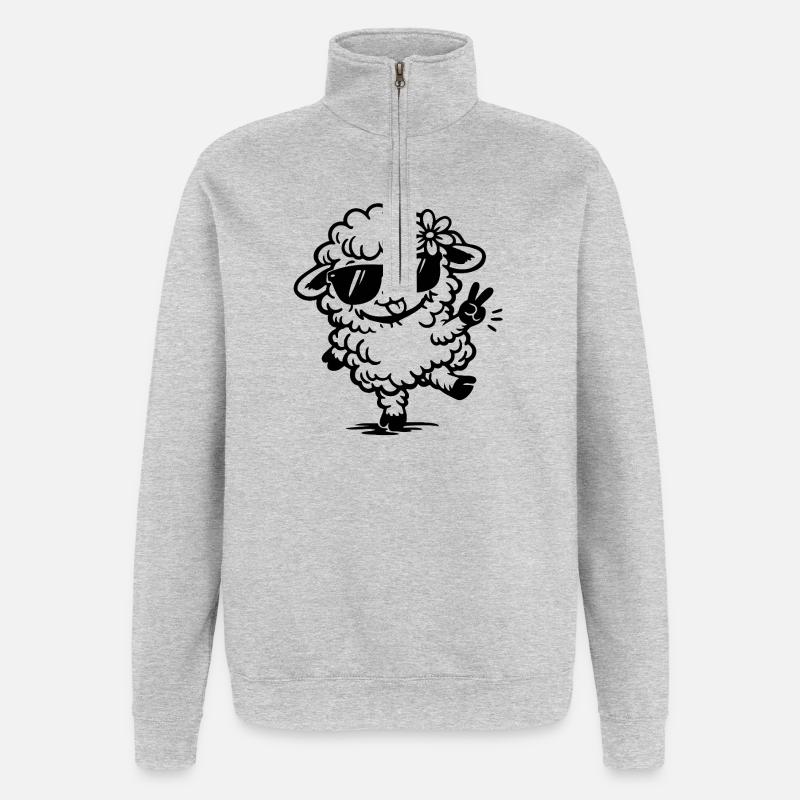 Tanzendes Schaf mit Sonnenbrille Doodle - Quarter-Zip-Sweatshirt - Grau meliert