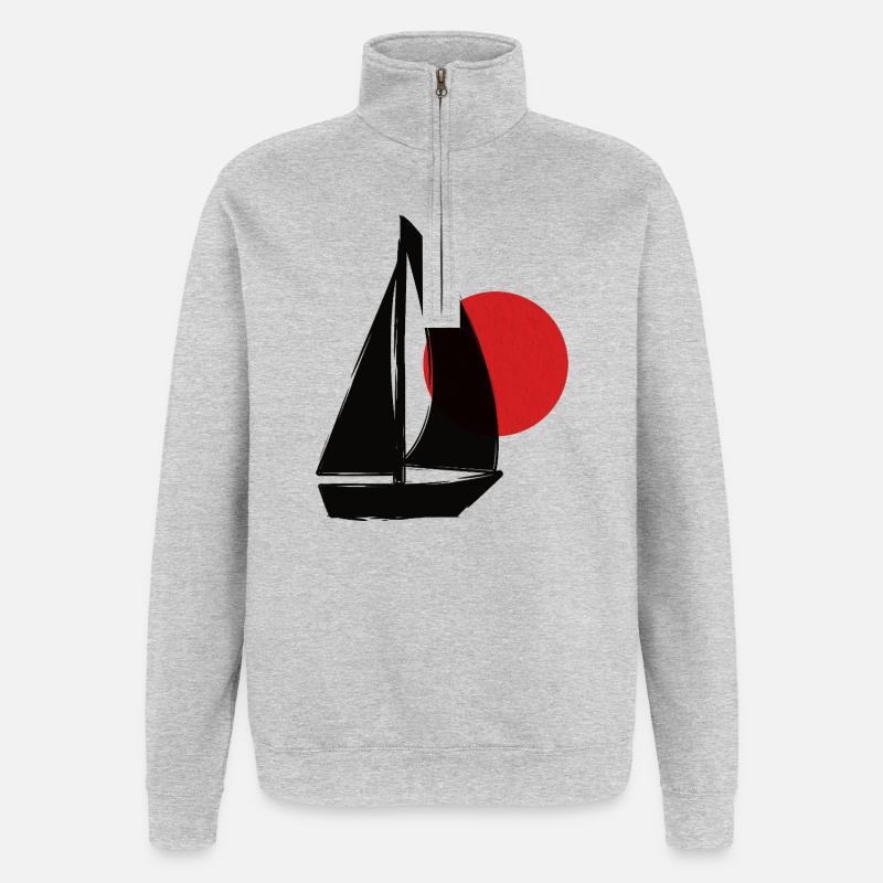 Bateau avant le coucher du soleil - Sweat à zip 1/4 - gris chiné