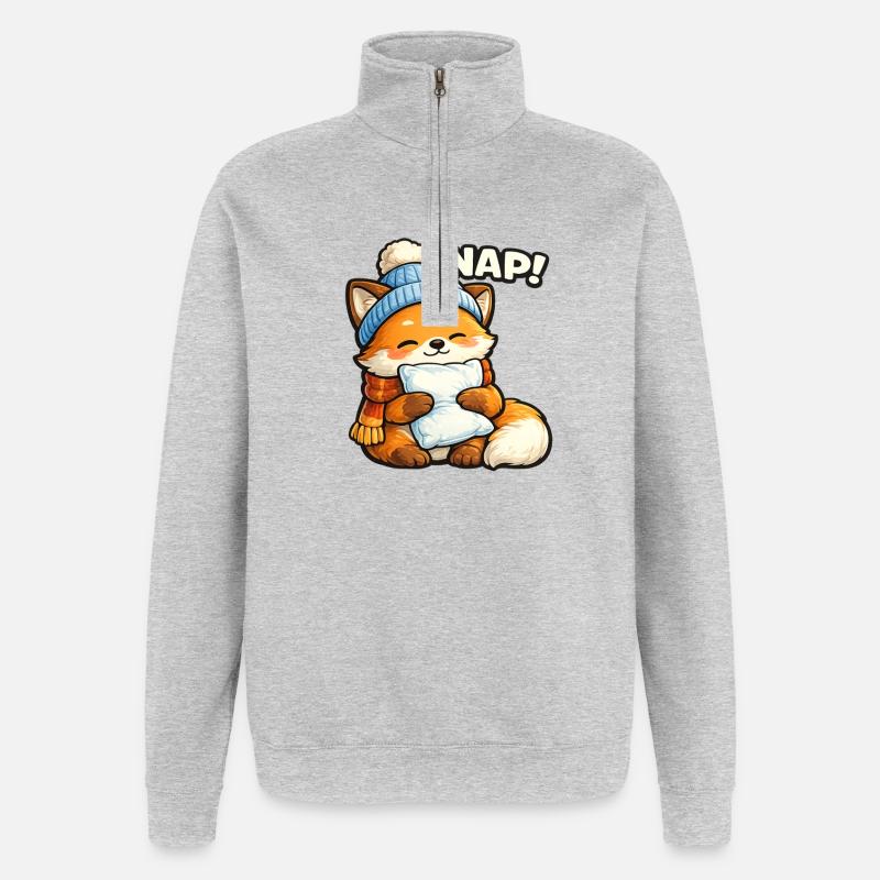 Winter cuddle fox with hat - Quarter-Zip Sweatshirt - heather grey