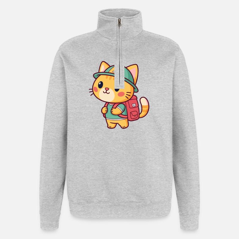 Explorer cat with backpack - Quarter-Zip Sweatshirt - heather grey