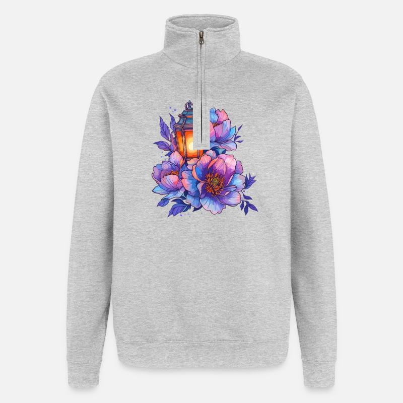 Laternenlicht vor bunten Pfingstrosen - Quarter-Zip-Sweatshirt - Grau meliert