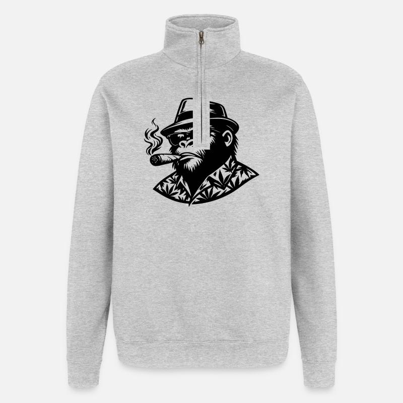 singe smoke - Sweat à zip 1/4 - gris chiné