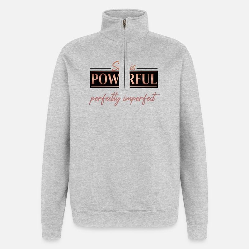 Powerful & Perfectly Imperfect – Rose Gold Design - Quarter-Zip Sweatshirt - heather grey