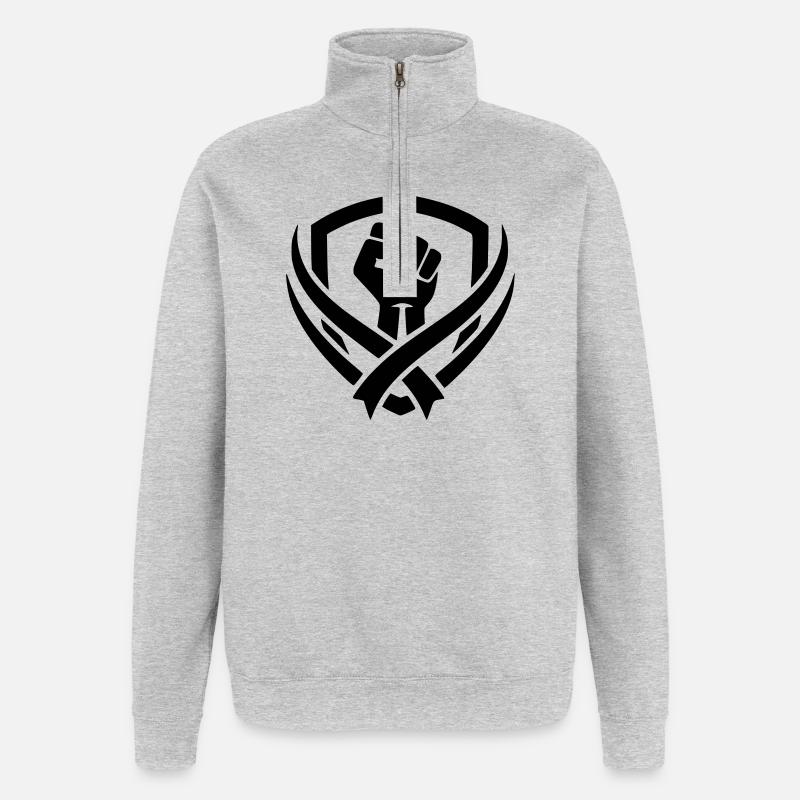 logo combat  - Sweat à zip 1/4 - gris chiné