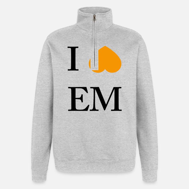 Orangener Herzakzent im Minimal-Style - Quarter-Zip-Sweatshirt - Grau meliert
