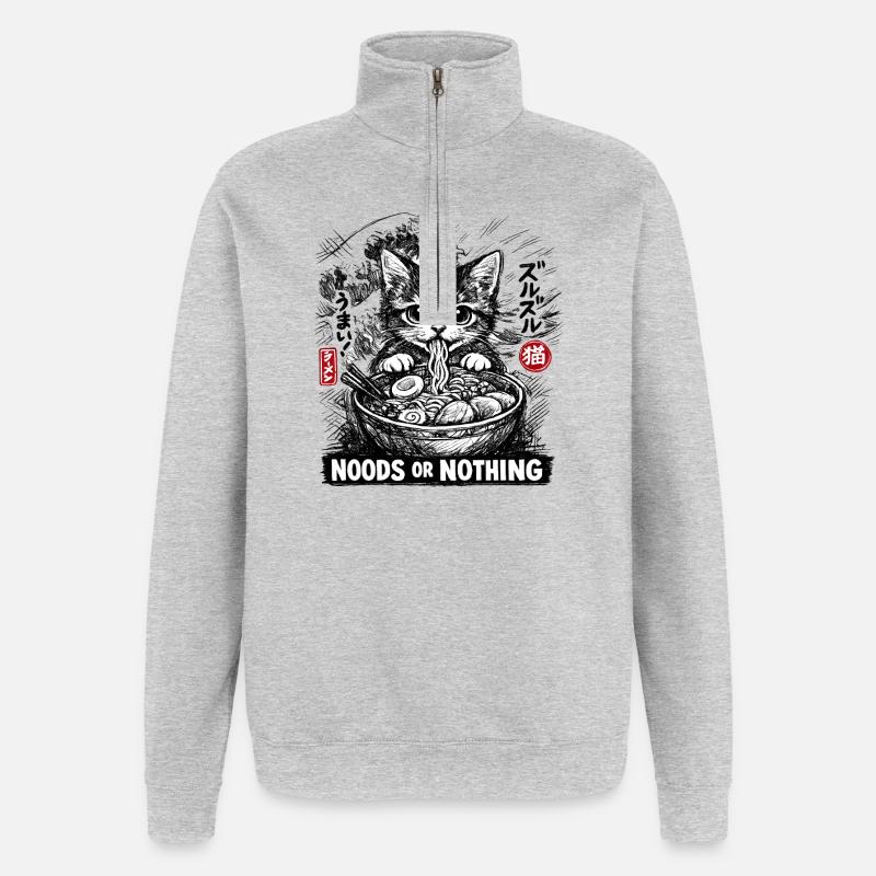 Katzen ramen : Nouilles ou rien - Sweat à zip 1/4 - gris chiné