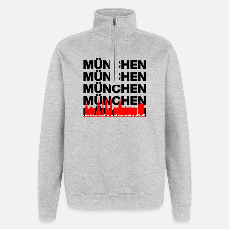 MÜNCHEN SKYLINE MUNICH ROTE STADT SERVUS - Quarter-Zip-Sweatshirt - Grau meliert