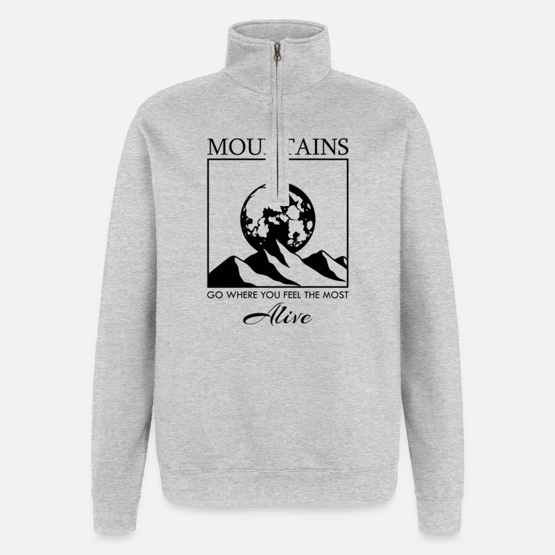 Mountain Range with the Moon - Quarter-Zip Sweatshirt - heather grey