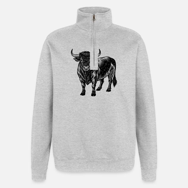 Taureau d’Angus - Sweat à zip 1/4 - gris chiné