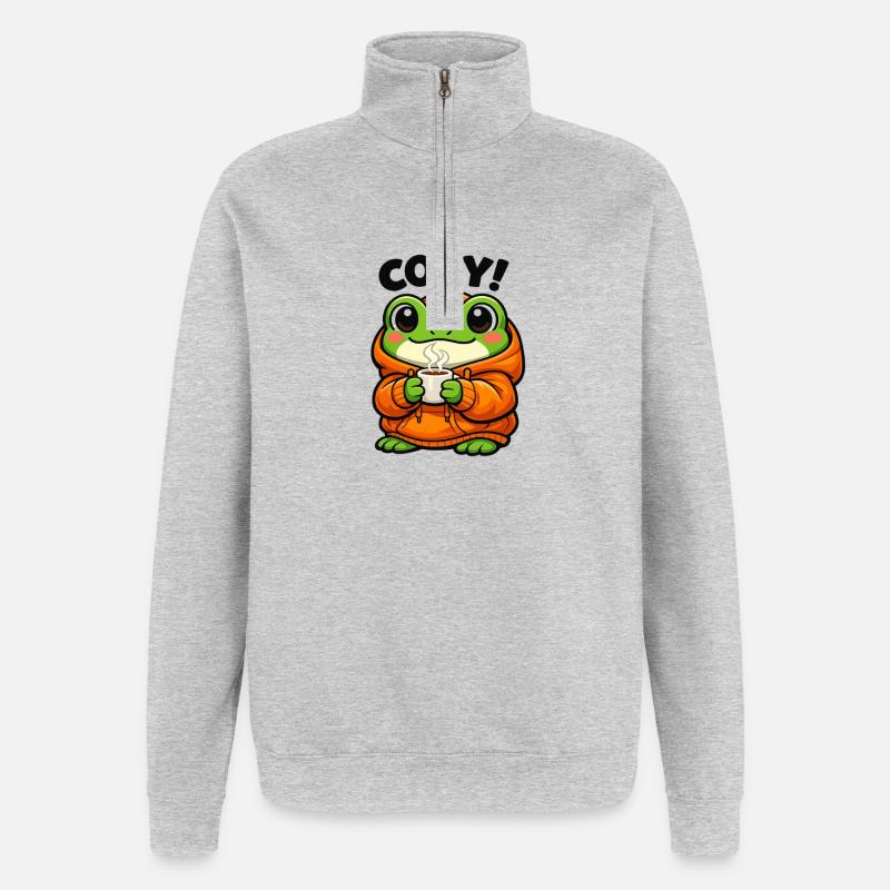 Sweat à capuche Pullover Grenouille Douillet - Sweat à zip 1/4 - gris chiné