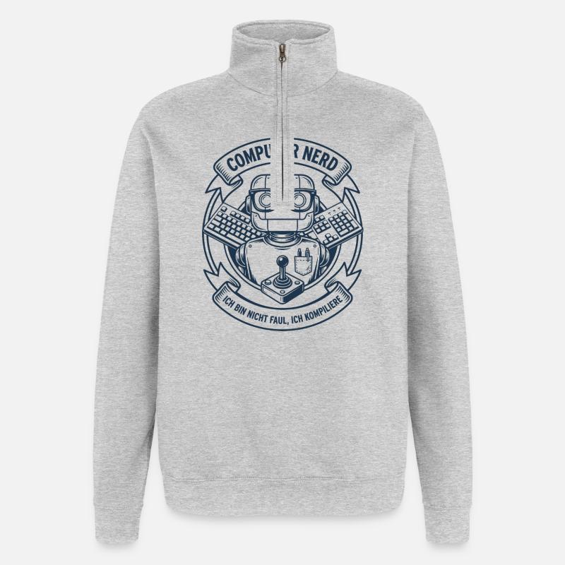 Computer Nerd Robot Logo - Quarter-Zip Sweatshirt - heather grey