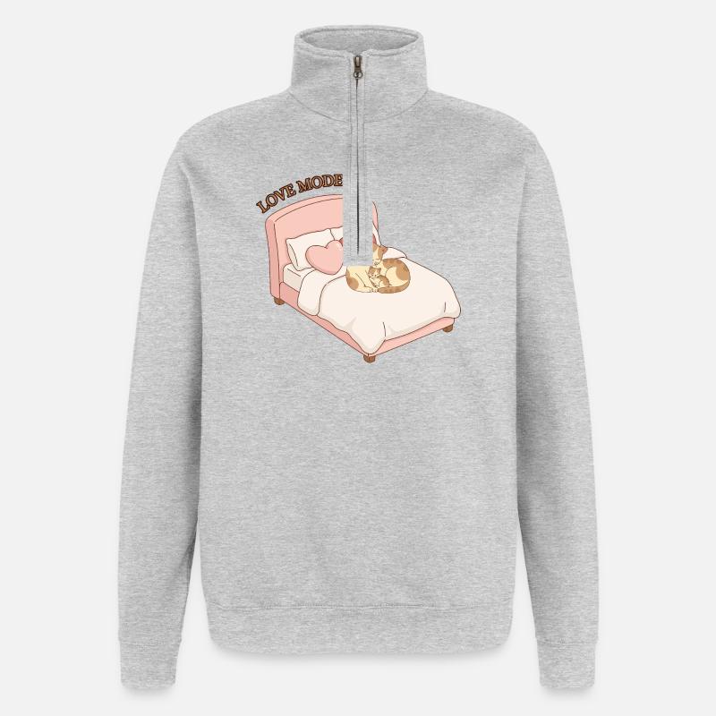 Mode Amour activé - Katzenliebe - Sweat à zip 1/4 - gris chiné