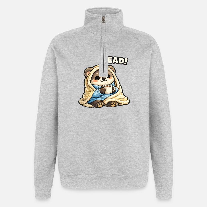 Cuddly Bear Reading Time Under Blanket - Quarter-Zip Sweatshirt - heather grey