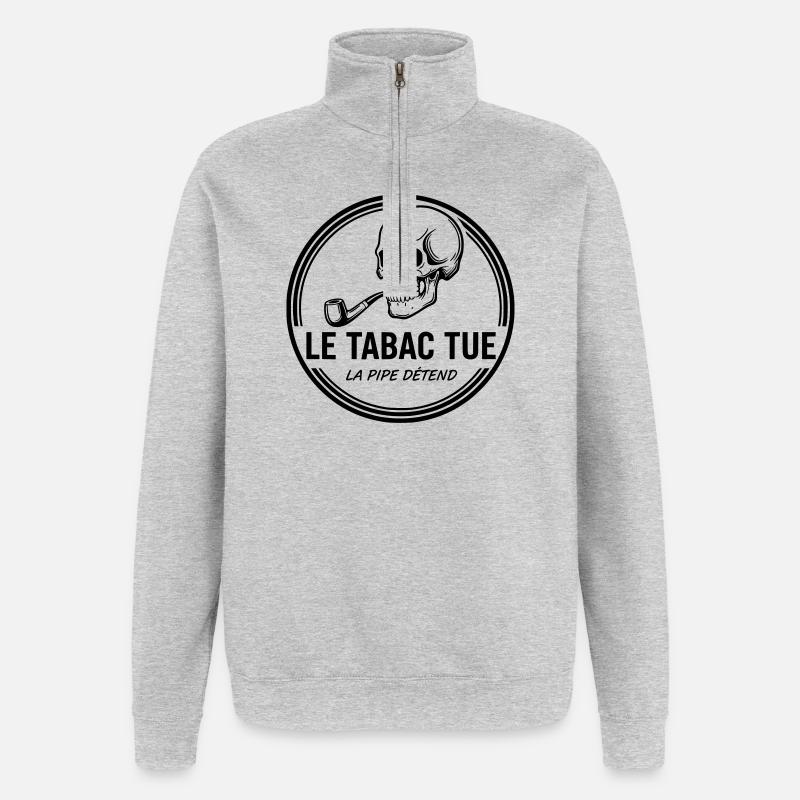 Tête de mort humour  - Sweat à zip 1/4 - gris chiné