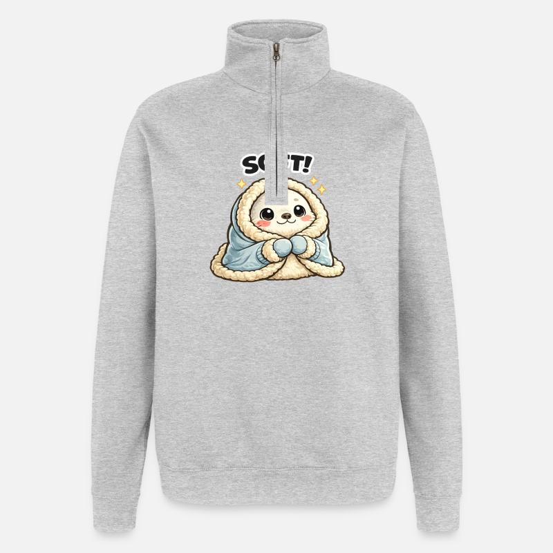 Cuddly mascot in winter coat - Quarter-Zip Sweatshirt - heather grey