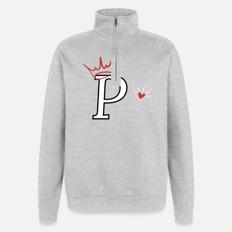 Buchstabe p, Kronenherz - Quarter-Zip-Sweatshirt - Grau meliert