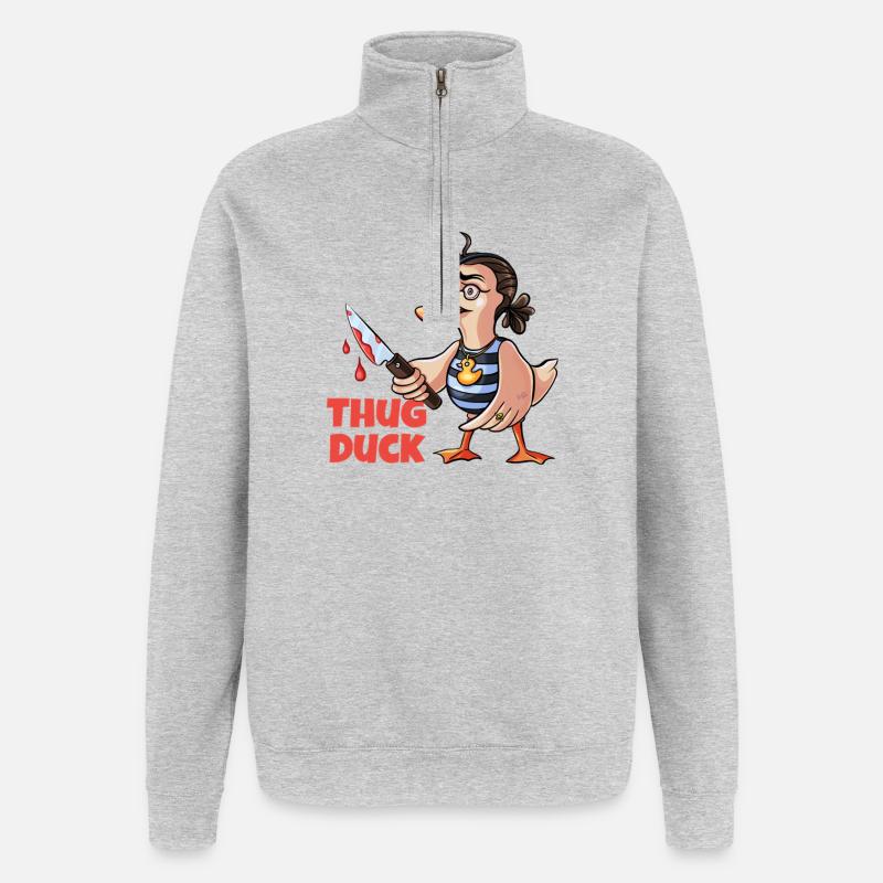 Thug Duck hält ein Messer-Meme - Quarter-Zip-Sweatshirt - Grau meliert