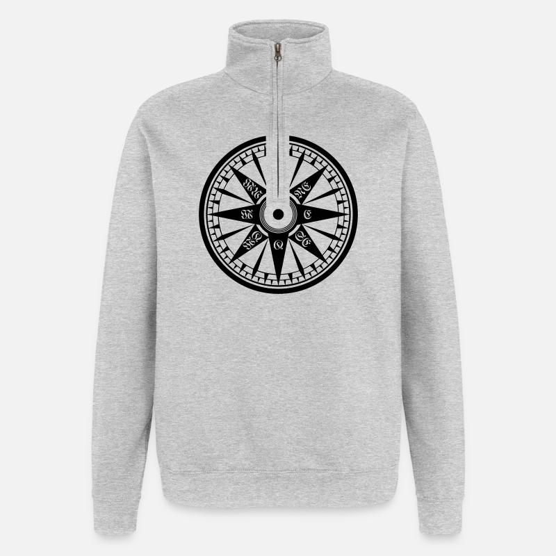 Compass – Wind Rose, Ship's Compass - Quarter-Zip Sweatshirt - heather grey