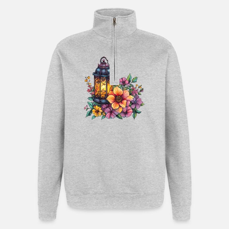 Lanterne dans une mer de fleurs - Sweat à zip 1/4 - gris chiné