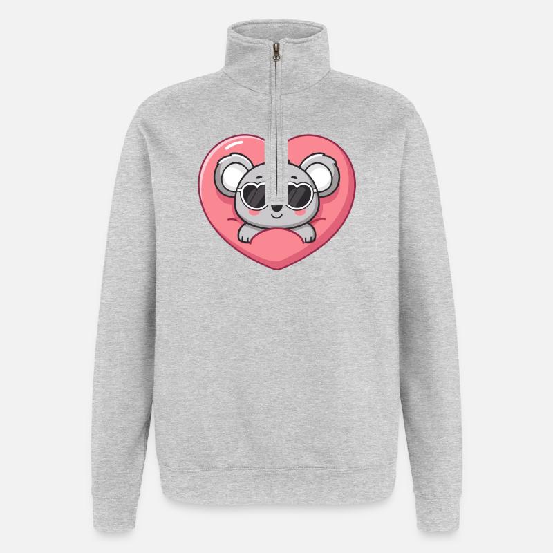 Koalaherz und coole Gläser - Quarter-Zip-Sweatshirt - Grau meliert