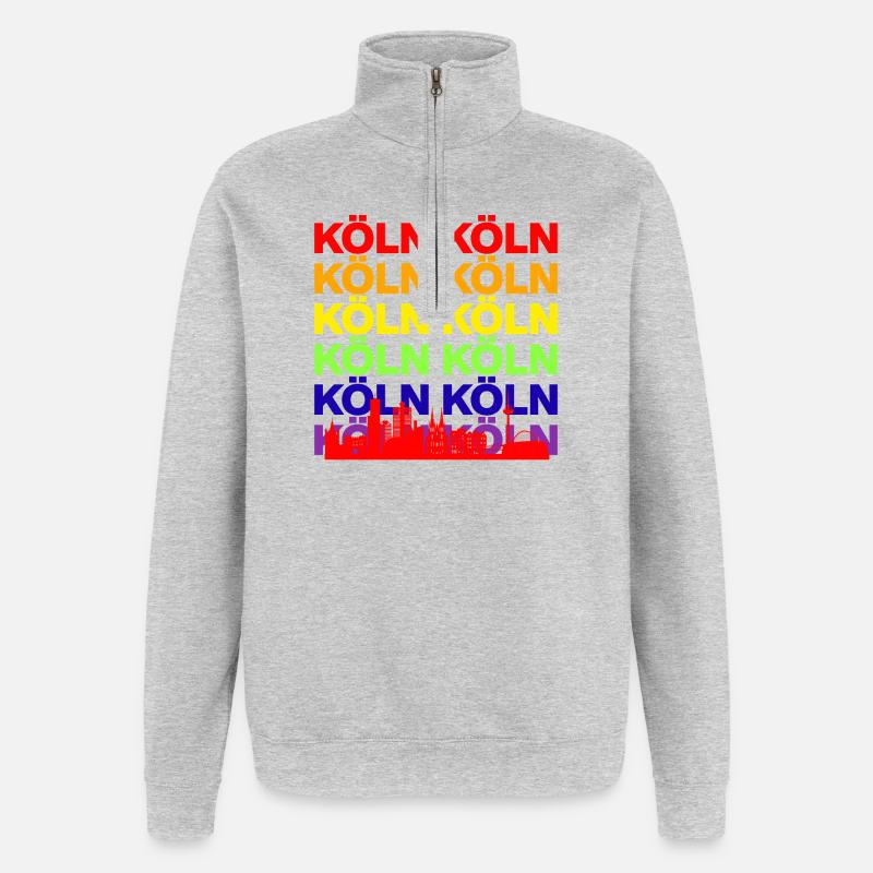 KÖLN REGENBOGEN SKYLINE, KÖLLE PRIDE, LGBTQ+ - Quarter-Zip-Sweatshirt - Grau meliert