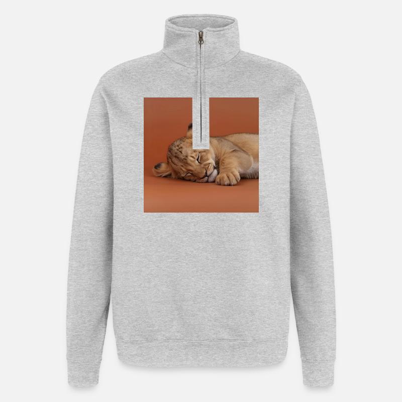 Petit guépard endormi - Sweat à zip 1/4 - gris chiné