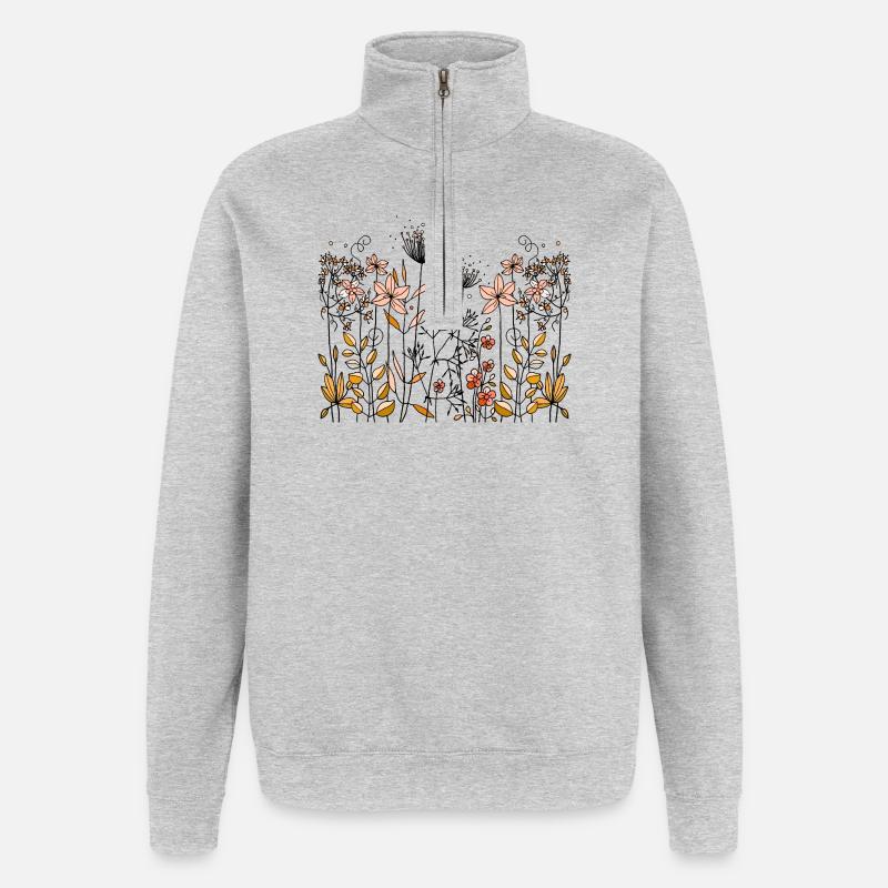 Fleur - Sweat à zip 1/4 - gris chiné